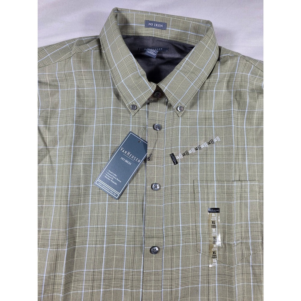 Van Heusen No Iron Button Up Shirt Mens XL Gray/Blue Plaid Long Sleeve NEW